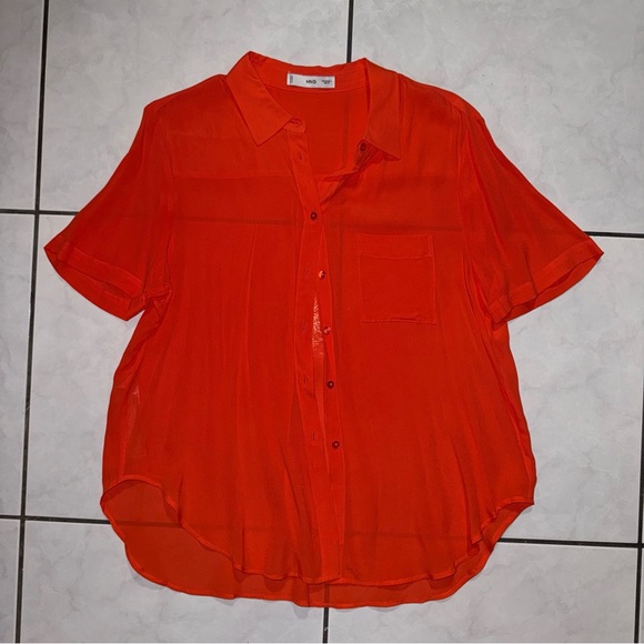 Mango Tops - Mango Bright Orange Collared Blouse